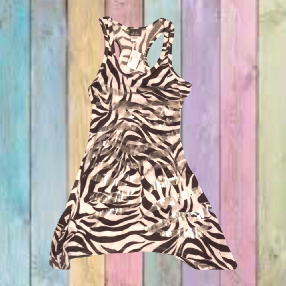 Dots White Zebra Print Detailed Tunic T-back Tank Top NWT
